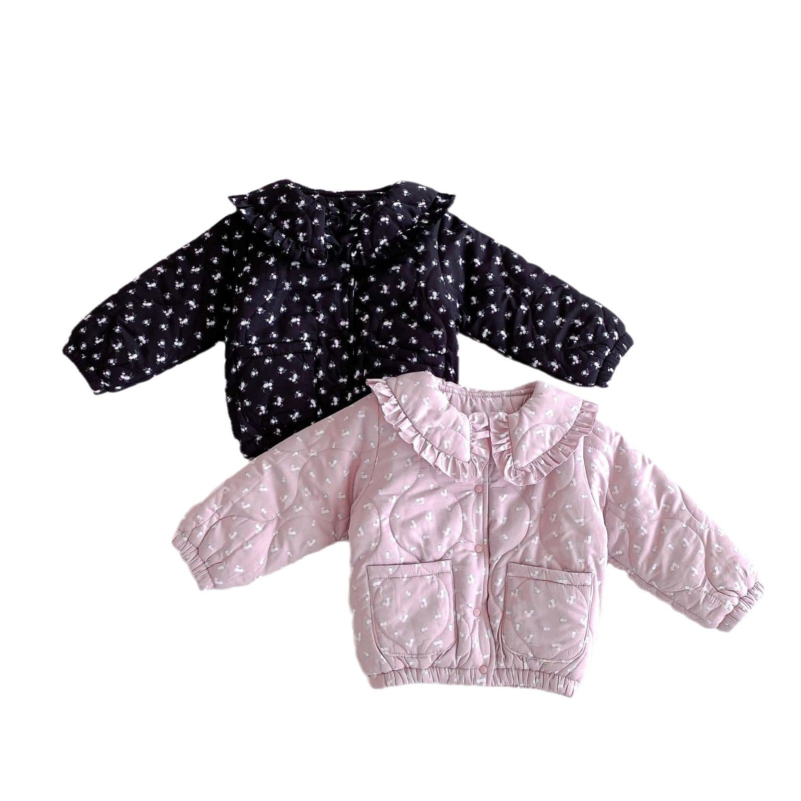 （Pre Order）Girls Floral Lapel Cardigan Thickened Coat