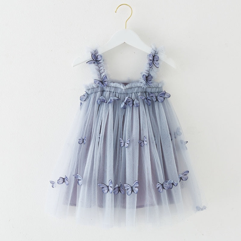 (Pre Order)Girls Embroidered Floral Butterfly Suspender Skirt Dress