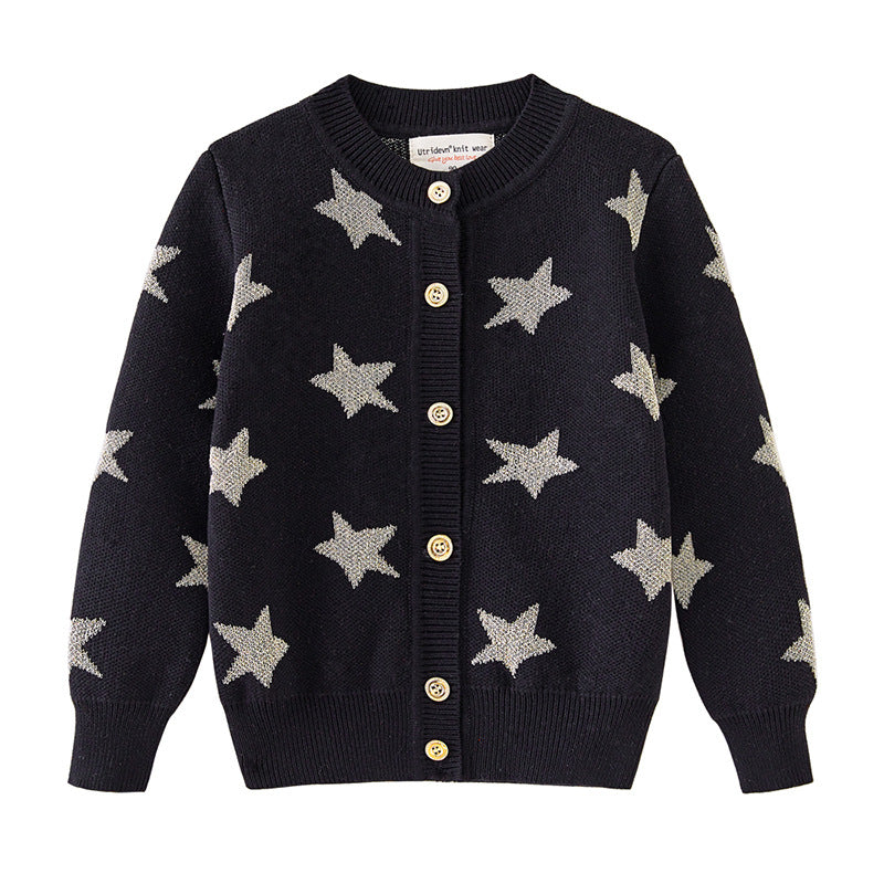 （Pre Order）Girls Star Jacquard Sweater Cardigan