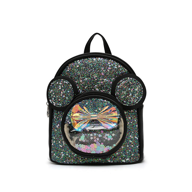 Girls Bow Sequins PU Backpacks