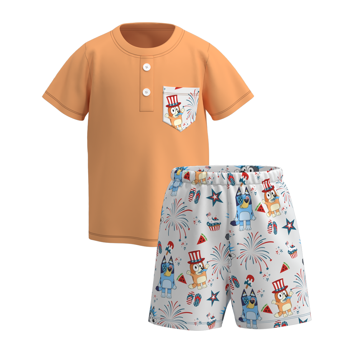 （Pre Order）Boys Summer Buley Print Pocket Short Set