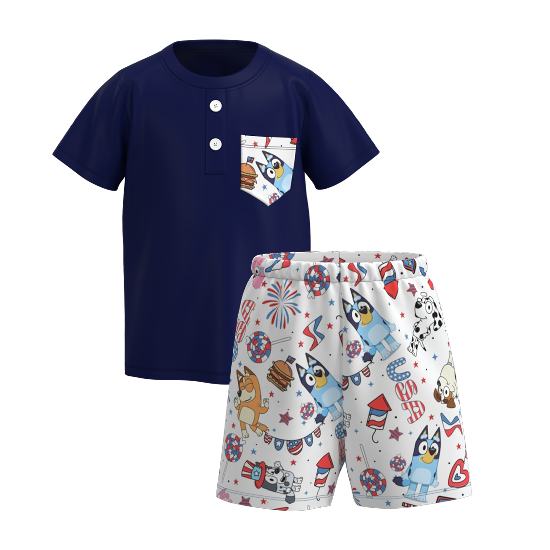 （Pre Order）Boys Summer Buley Print Pocket Short Set