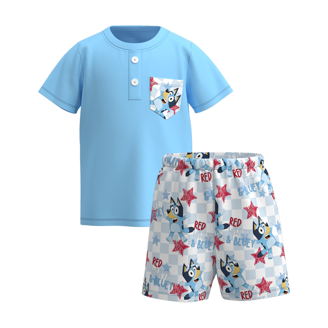 （Pre Order）Boys Summer Buley Print Pocket Short Set