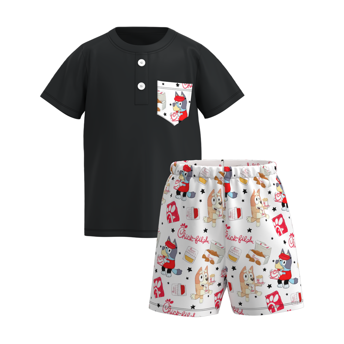 （Pre Order）Boys Summer Buley Print Pocket Short Set