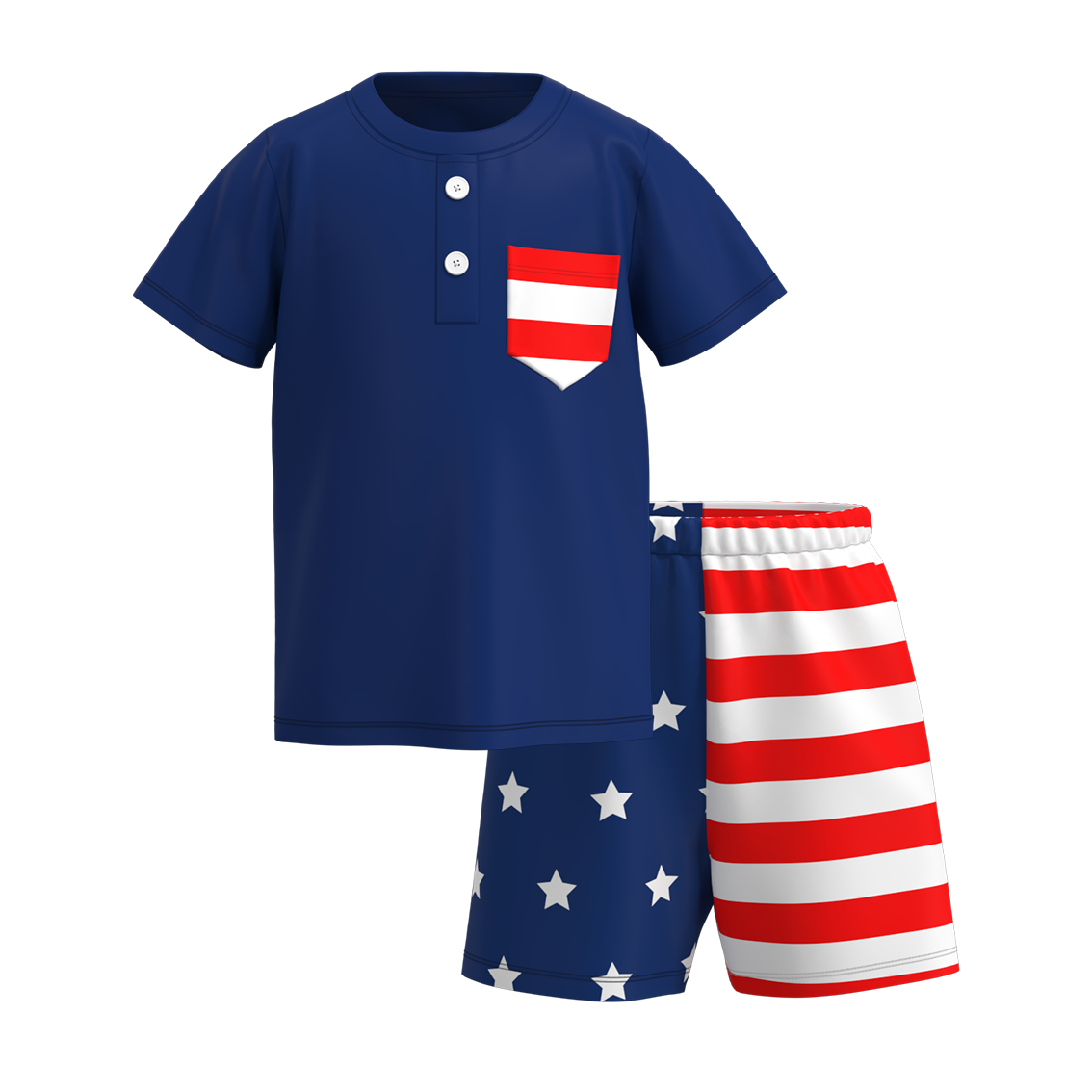 （Pre Order）Patriotic Boys Summer Pocket Print Short Set