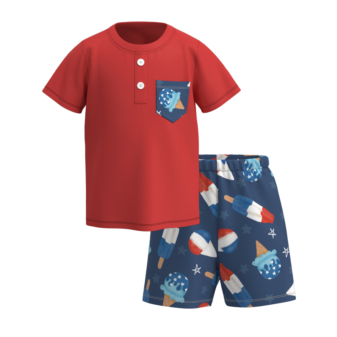 （Pre Order）Patriotic Boys Summer Pocket Print Short Set