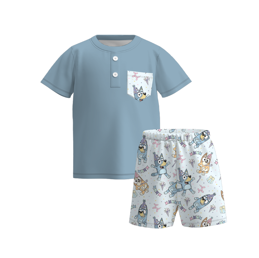 （Pre Order）Boys Summer Buley Print Pocket Short Set