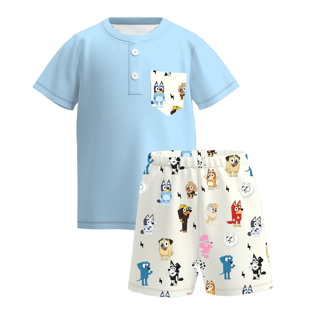 （Pre Order）Boys Summer Buley Print Pocket Short Set