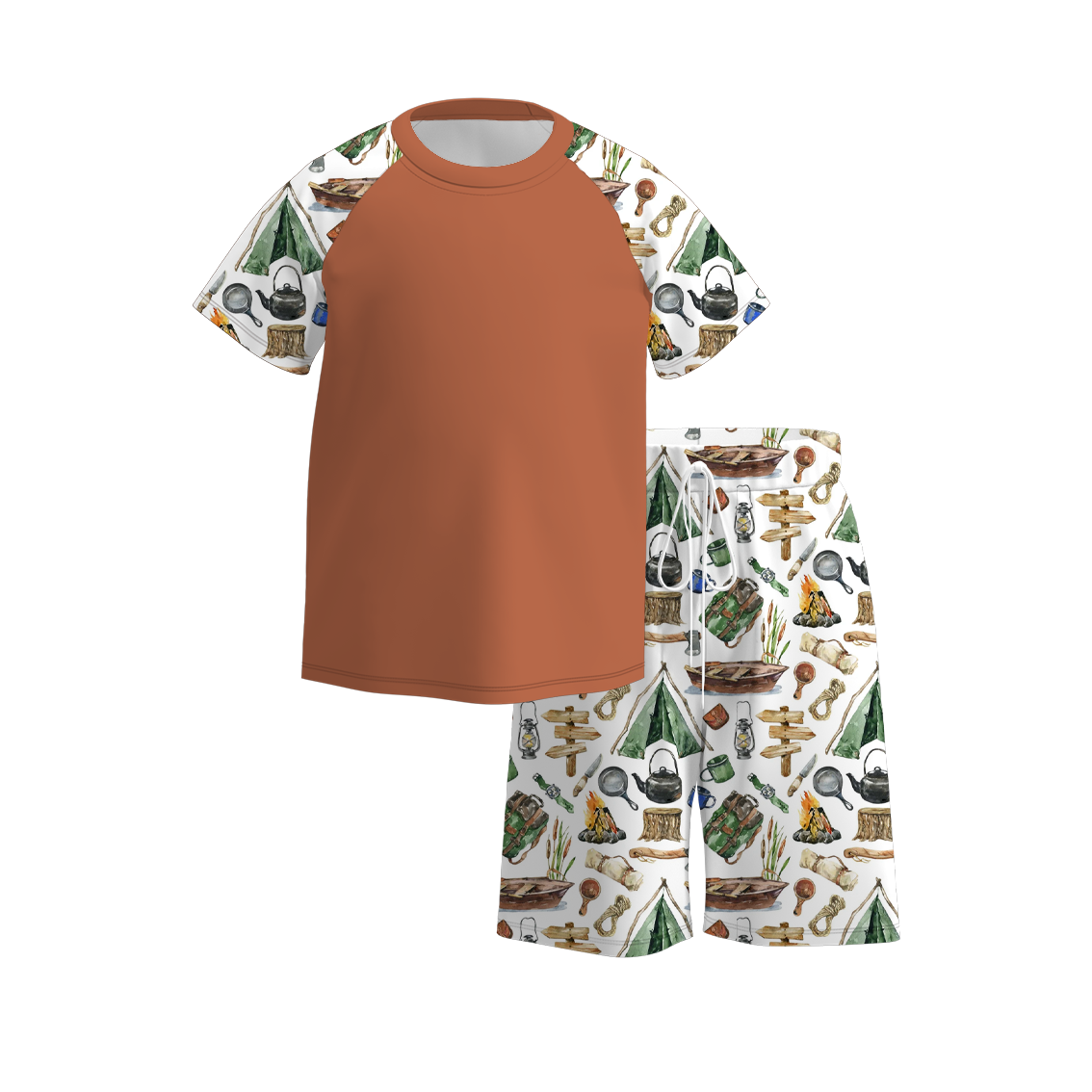 （Pre Order）Boys Summer Camping Print Short Set