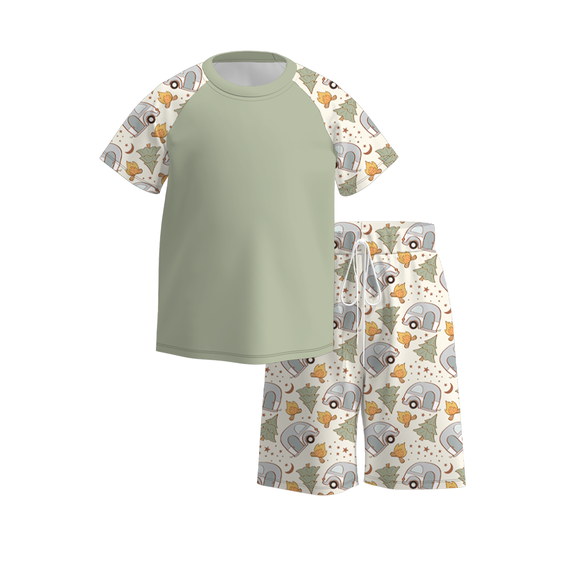 （Pre Order）Boys Summer Camping Print Short Set