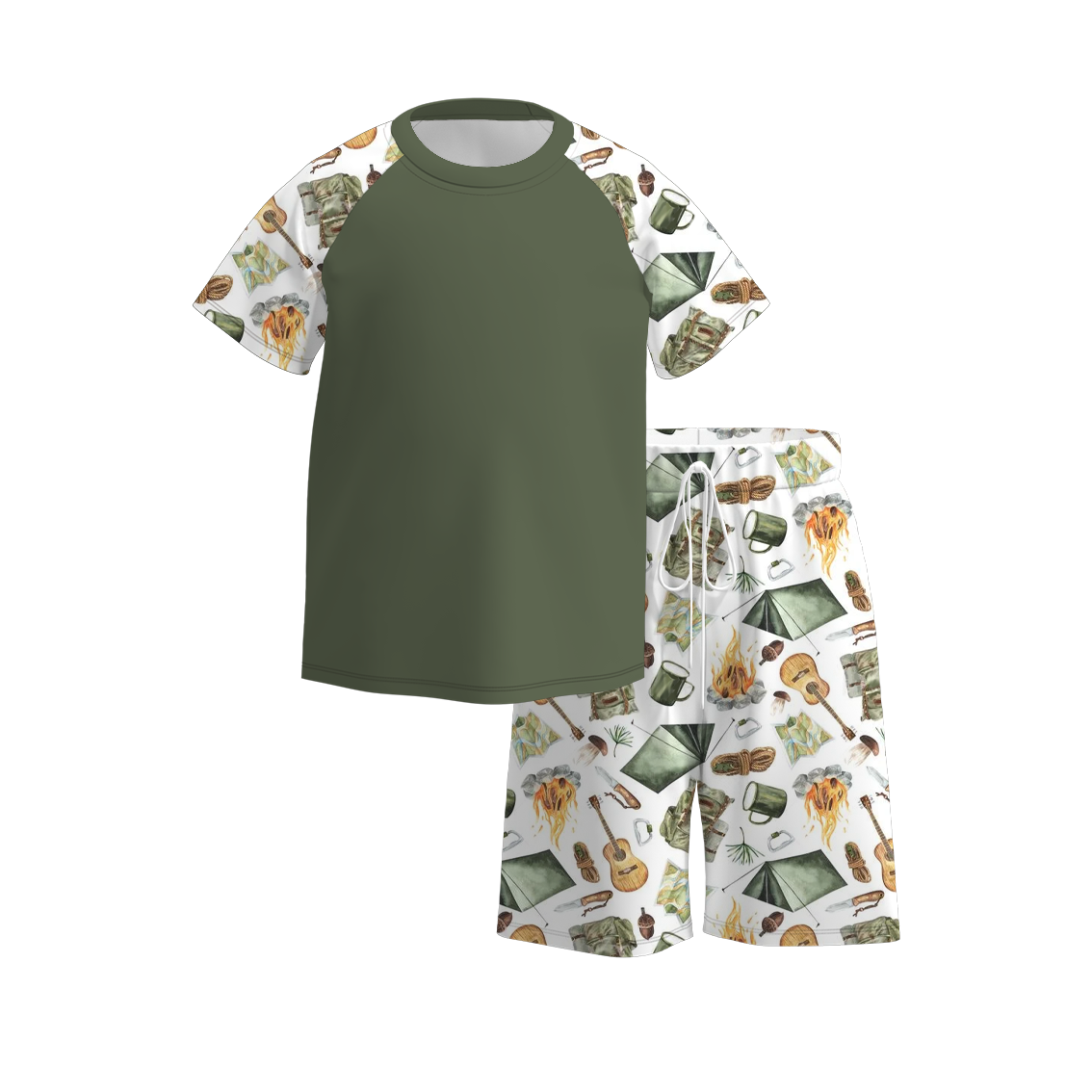 （Pre Order）Boys Summer Camping Print Short Set