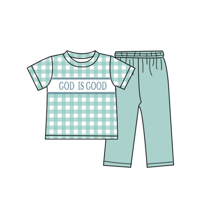 (Pre Order)Boys God Is Good Embroided Pants Set