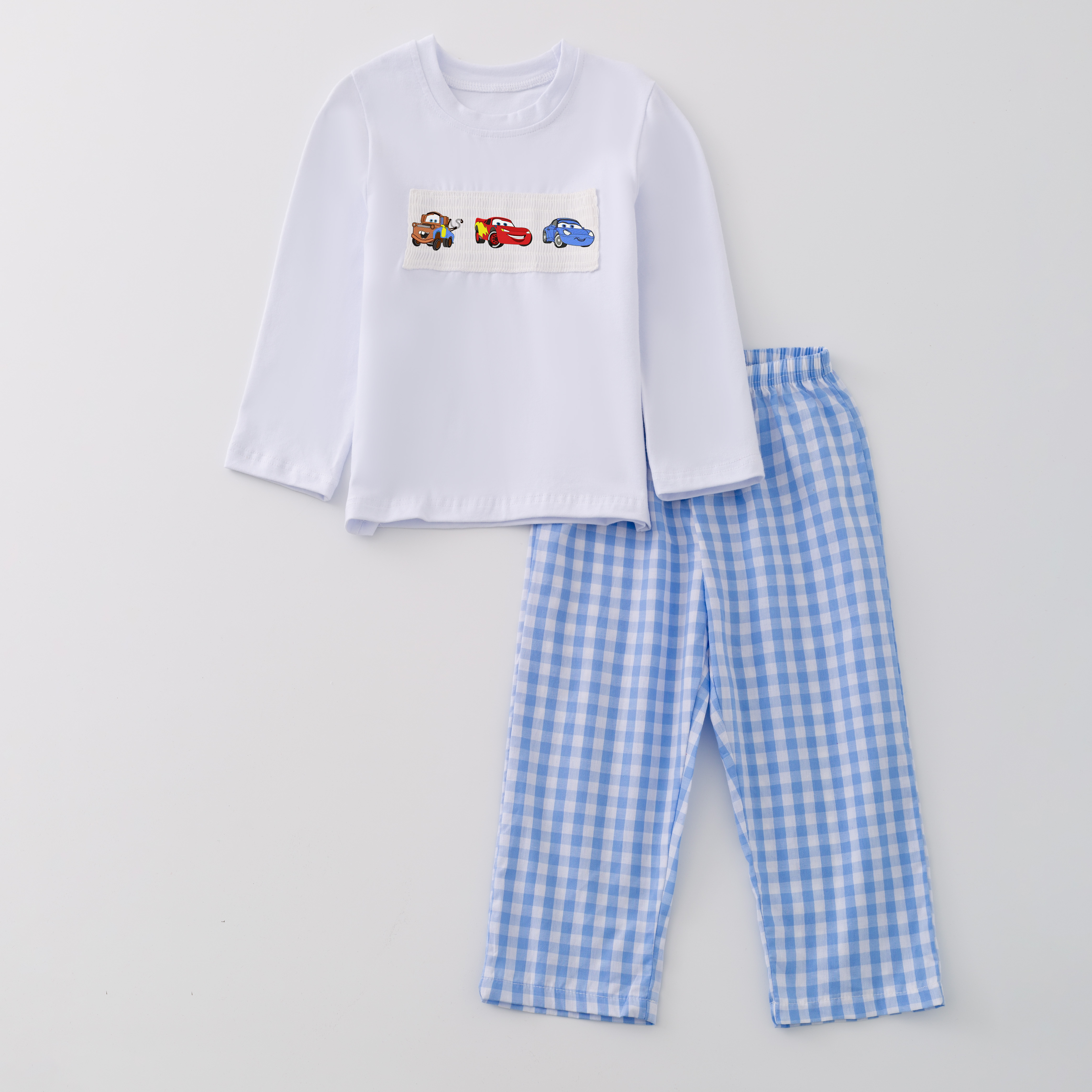 （Pre Order）Boys Cartoon Embroidery Smocked Romper and Outfit Set