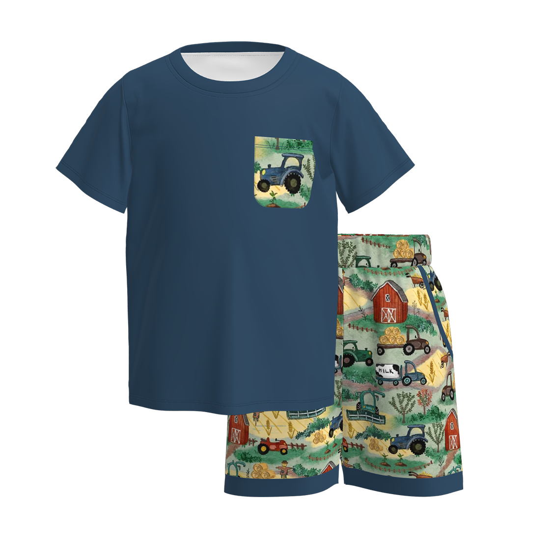 （Pre Order）Boys Spring and Summer Truck Print Shorts Set