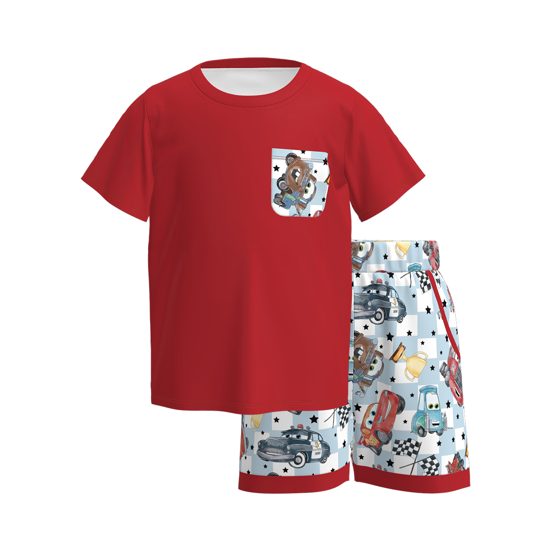 （Pre Order）Boys Spring and Summer Truck Print Shorts Set