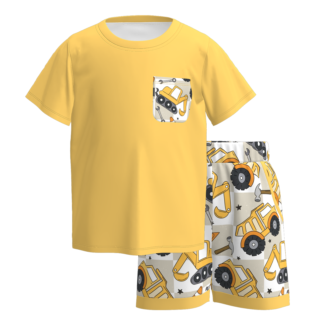 （Pre Order）Boys Spring and Summer Truck Print Shorts Set