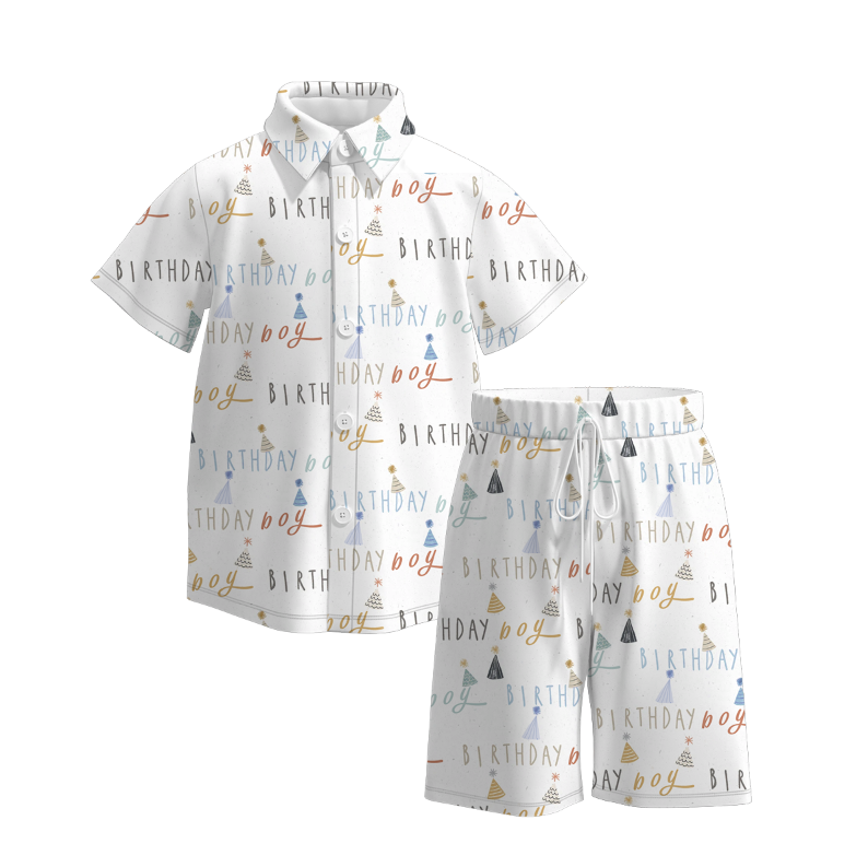 （Pre Order）Boys Spring and Summer Birthday Print Shorts Set