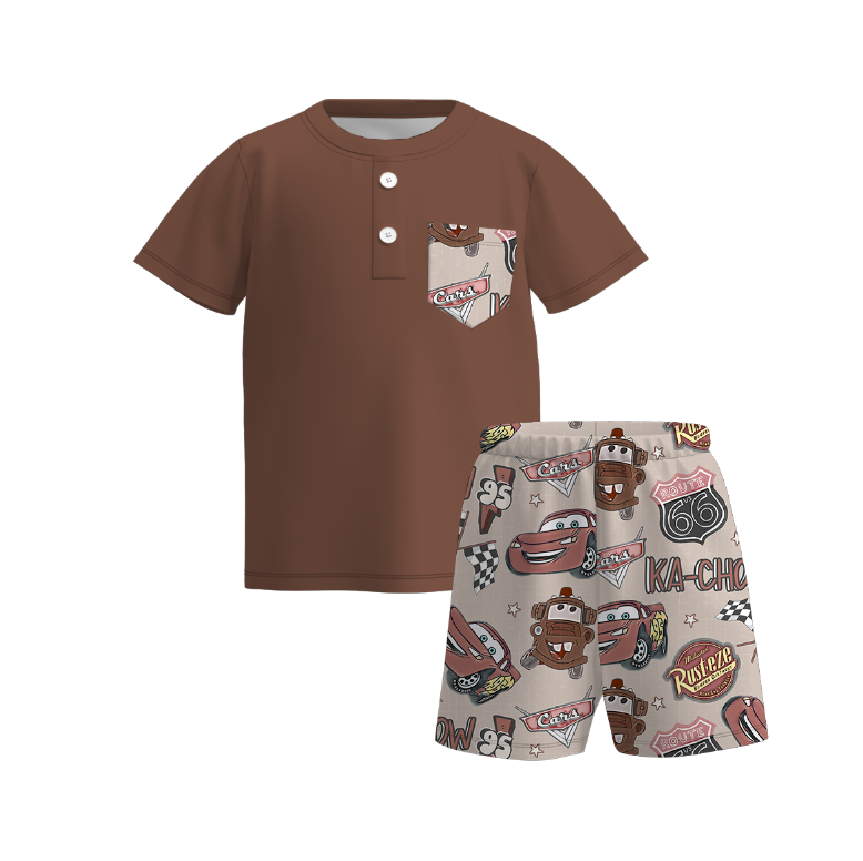 （Pre Order）Boys Spring and Summer Cartoon Print Shorts Set