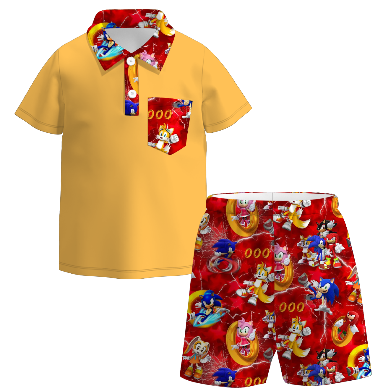 （Pre Order）Boys Spring and Summer Cartoon Character Print Shorts Set