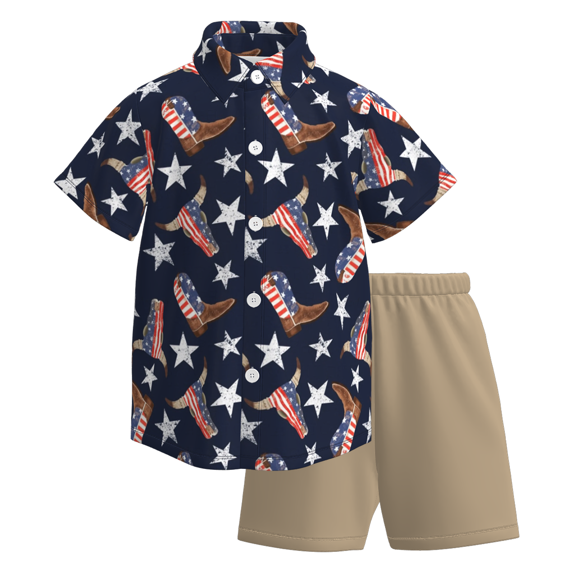 （Pre Order）Boys Patriotic Print Four-way Stretch Shirt Set