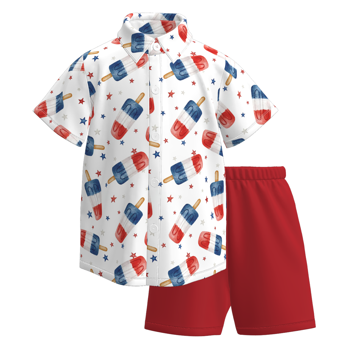 （Pre Order）Boys Patriotic Print Four-way Stretch Shirt Set