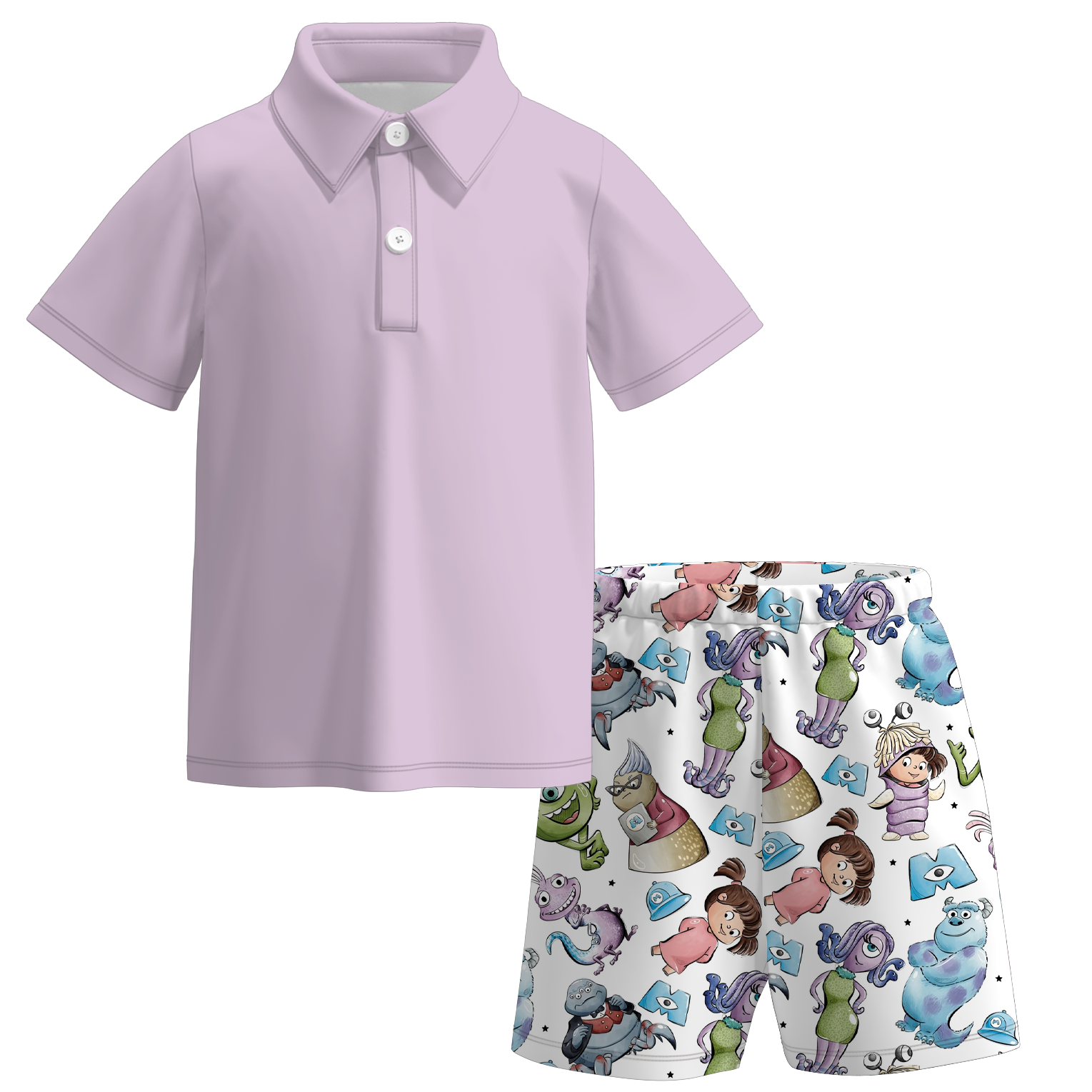 （Pre Order）Boys Spring and Summer Monster Print Shorts Set