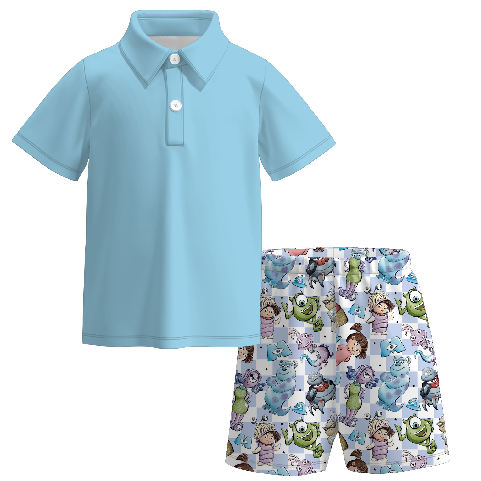 （Pre Order）Boys Spring and Summer Monster Print Shorts Set