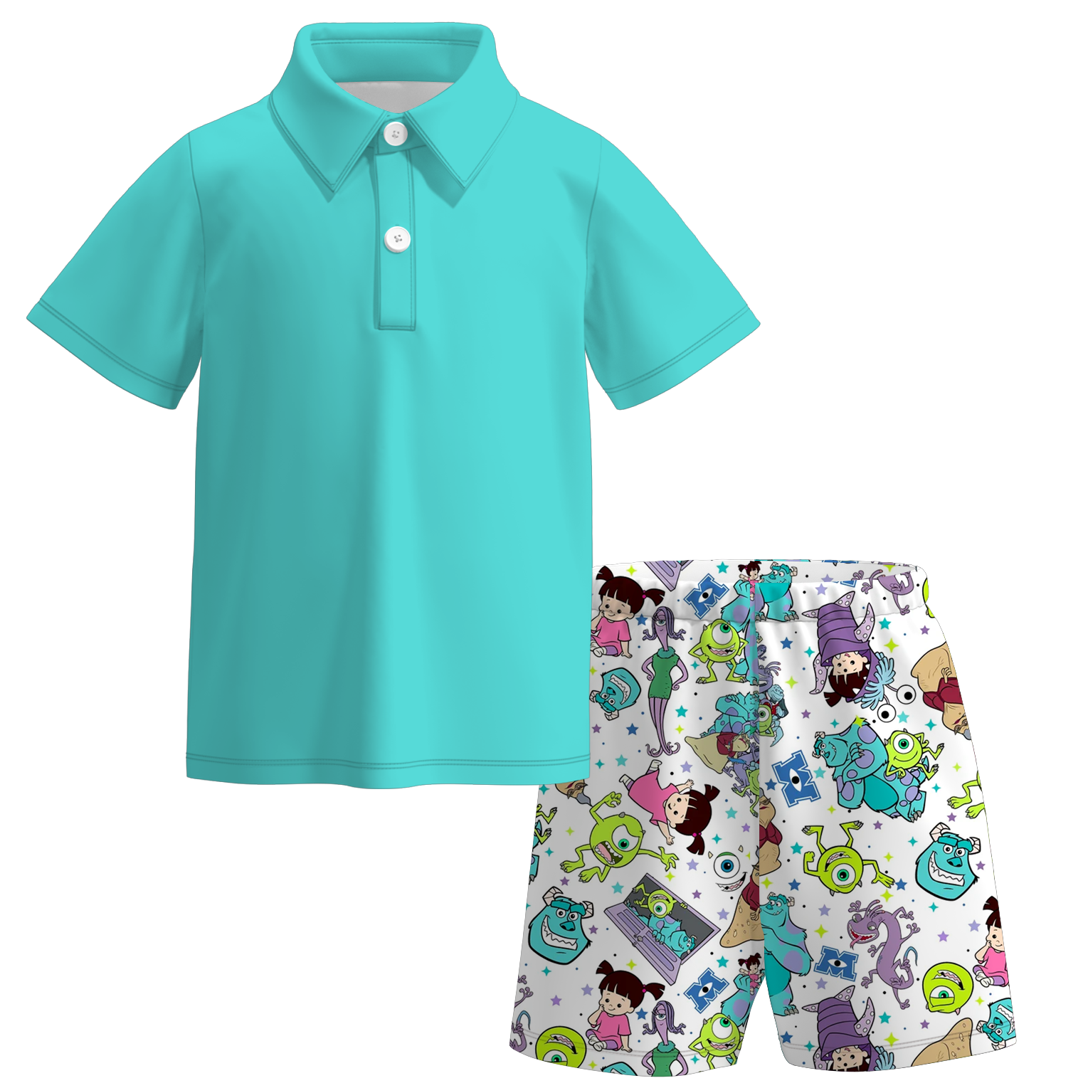 （Pre Order）Boys Spring and Summer Monster Print Shorts Set