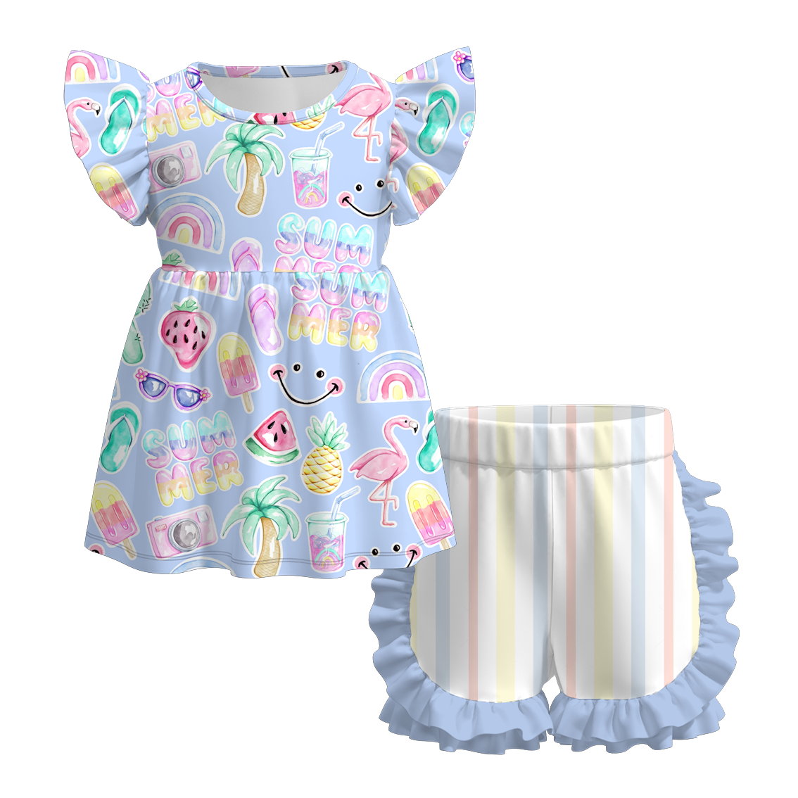 （Pre Order）Exclusive Summer Girls' Ruffled Shorts Set