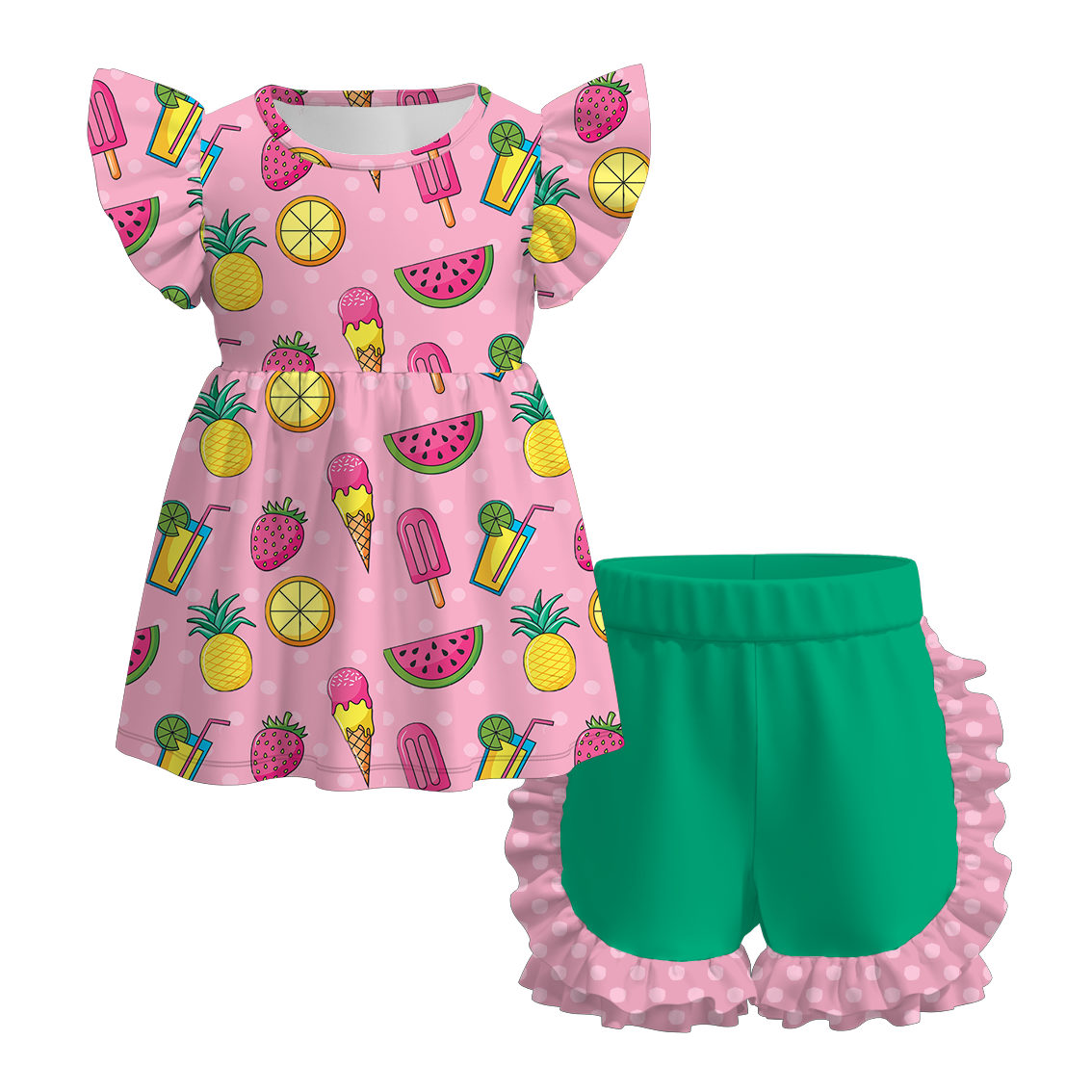 （Pre Order）Exclusive Summer Girls' Ruffled Shorts Set