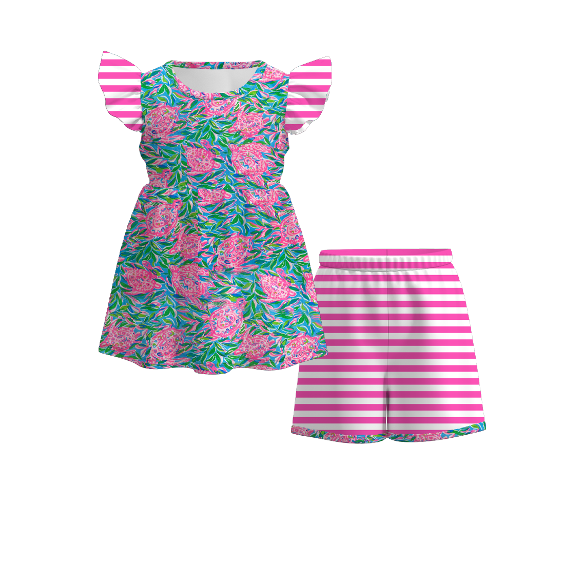 （Pre Order）Girls Summer Floral Ruffled Short Set