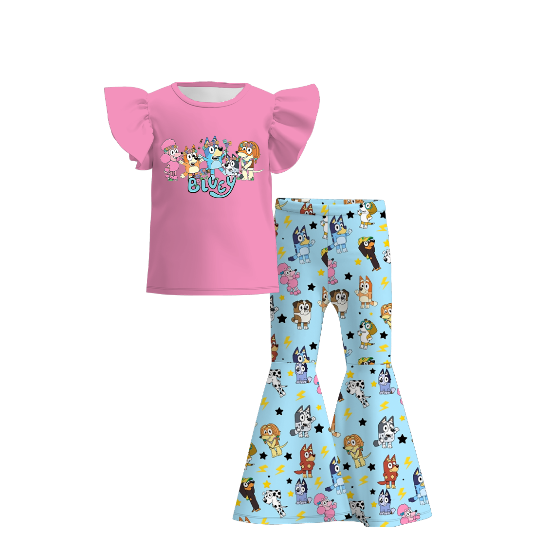 （Pre Order）Girls Cartoon Bell-bottom Pants Set