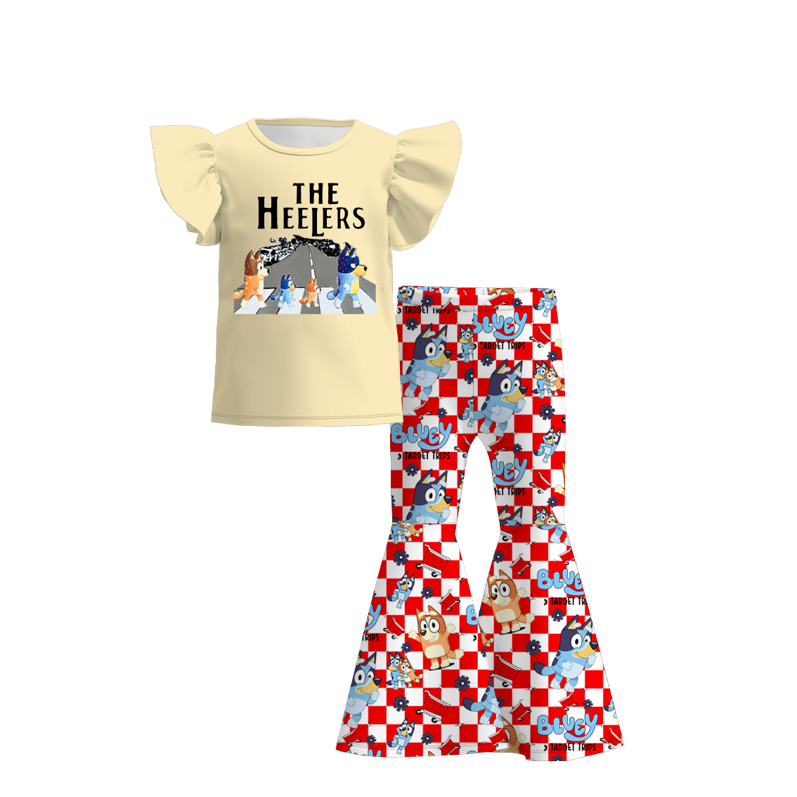 （Pre Order）Girls Cartoon Bell-bottom Pants Set