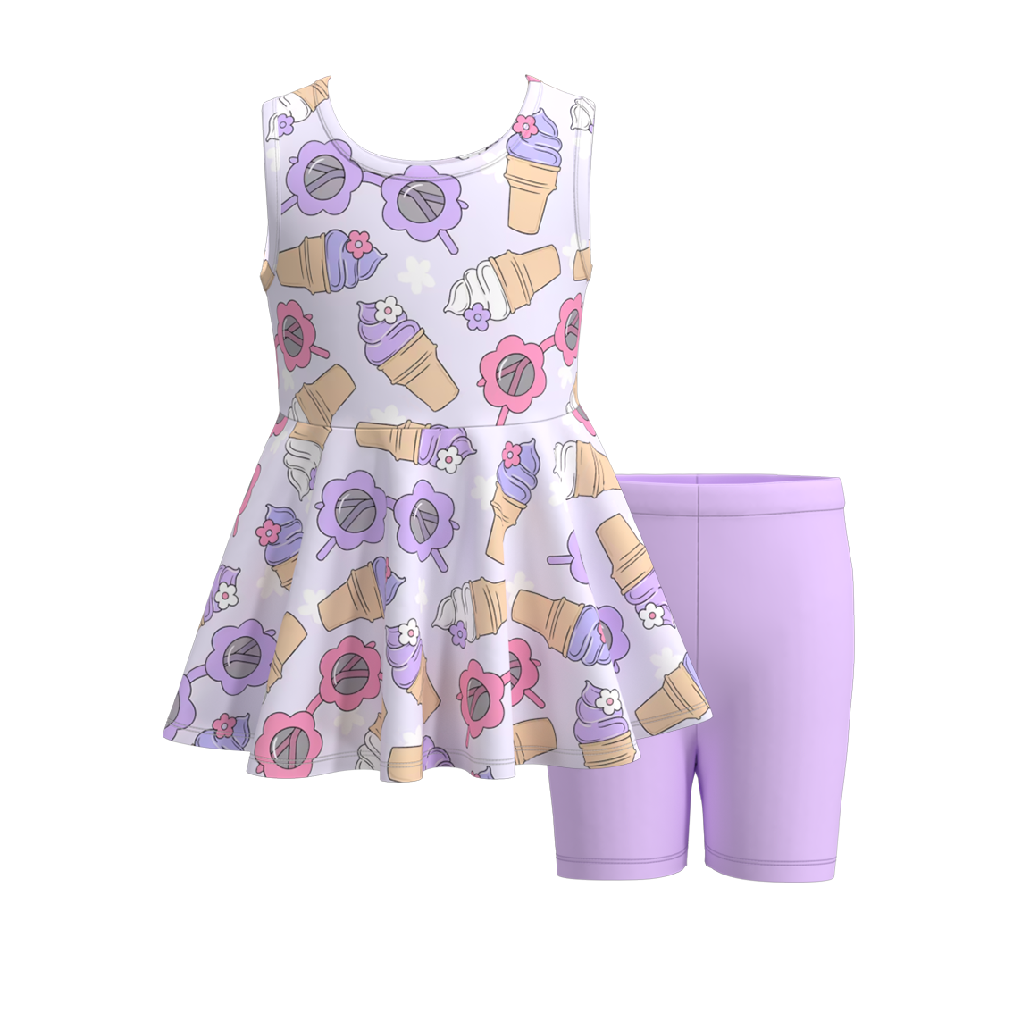 （Pre Order）Girls Summer Ice Cream Print Short Set