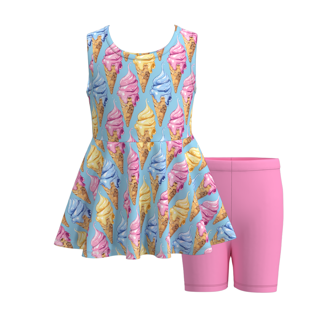 （Pre Order）Girls Summer Ice Cream Print Short Set