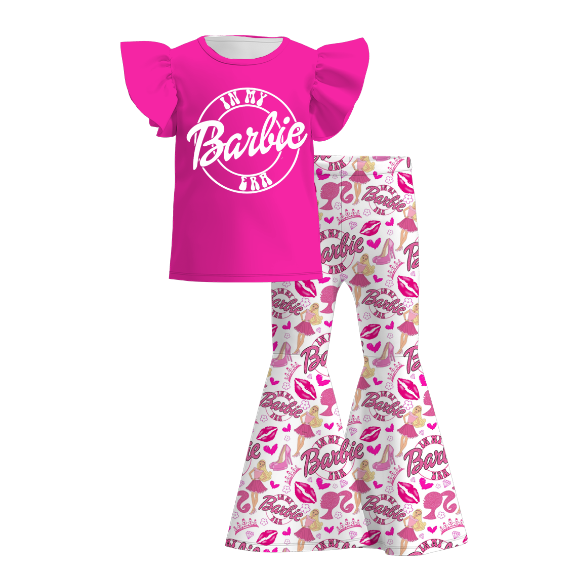 （Pre Order）Girls Summer Barbie Print Bell Pant Set