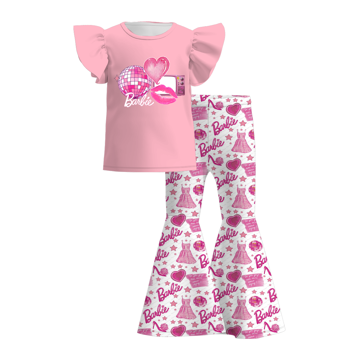 （Pre Order）Girls Summer Barbie Print Bell Pant Set