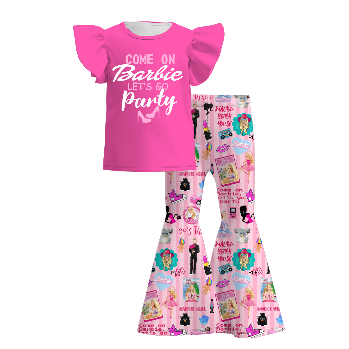 （Pre Order）Girls Summer Barbie Print Bell Pant Set