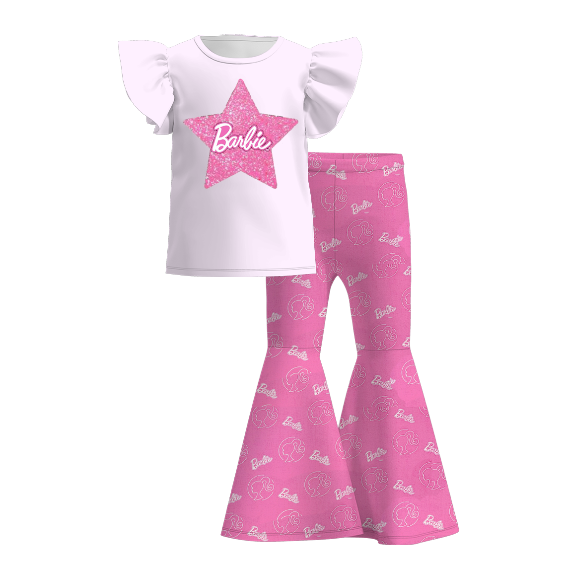 （Pre Order）Girls Summer Barbie Print Bell Pant Set