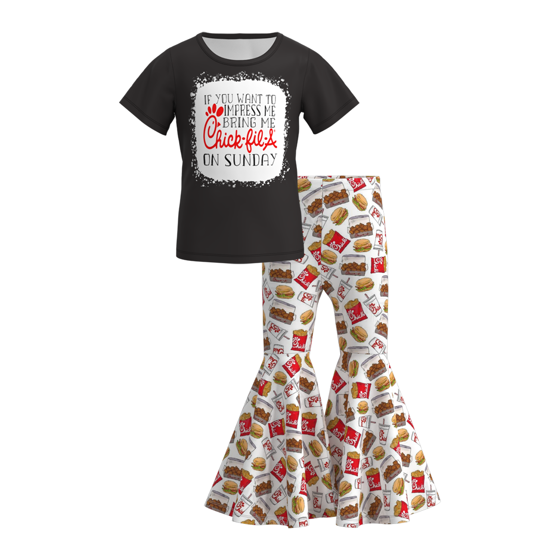 （Pre Order）Grils Summer Outfit French Fries Print Ruffled Belll Pant Set