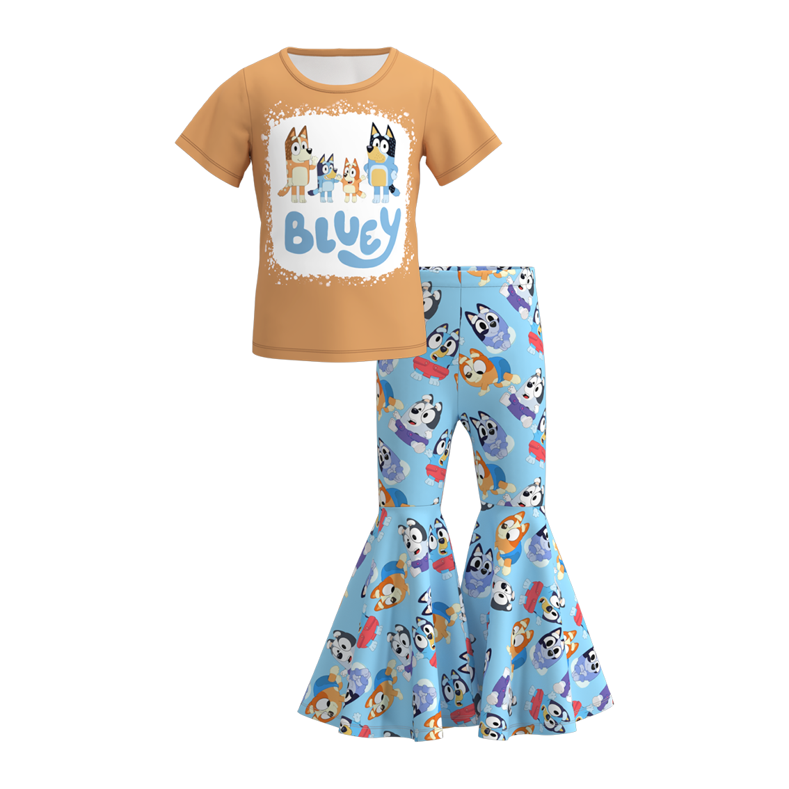 Girls Summer Buley Print Bell Pant Set