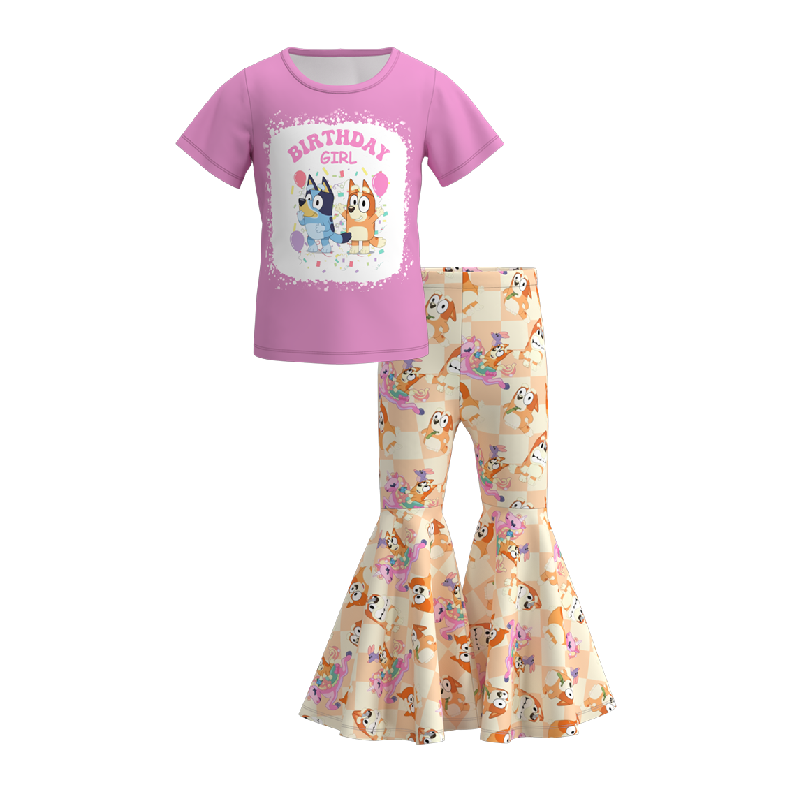 （Pre Order）Girls Summer Buley Print Bell Pant Set