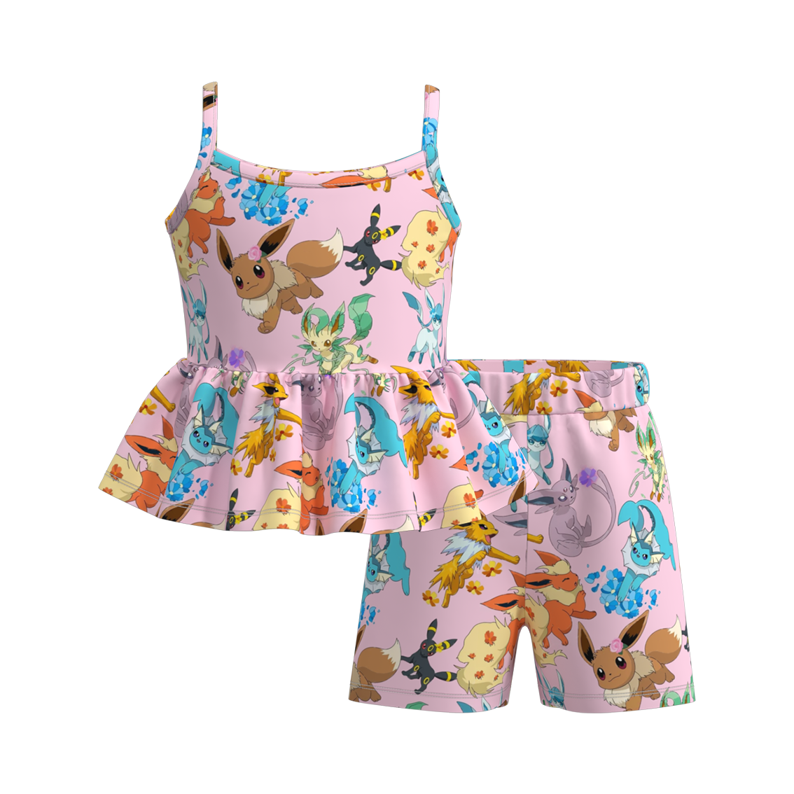 （Pre Order）Girls Summer Cartoon Print Slip Short Set