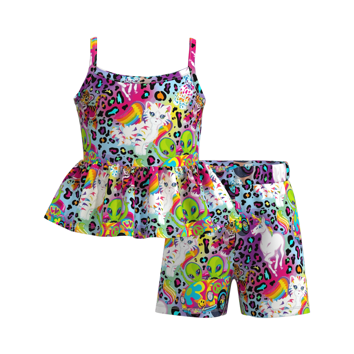 （Pre Order）Girls Summer Cartoon Print Slip Short Set