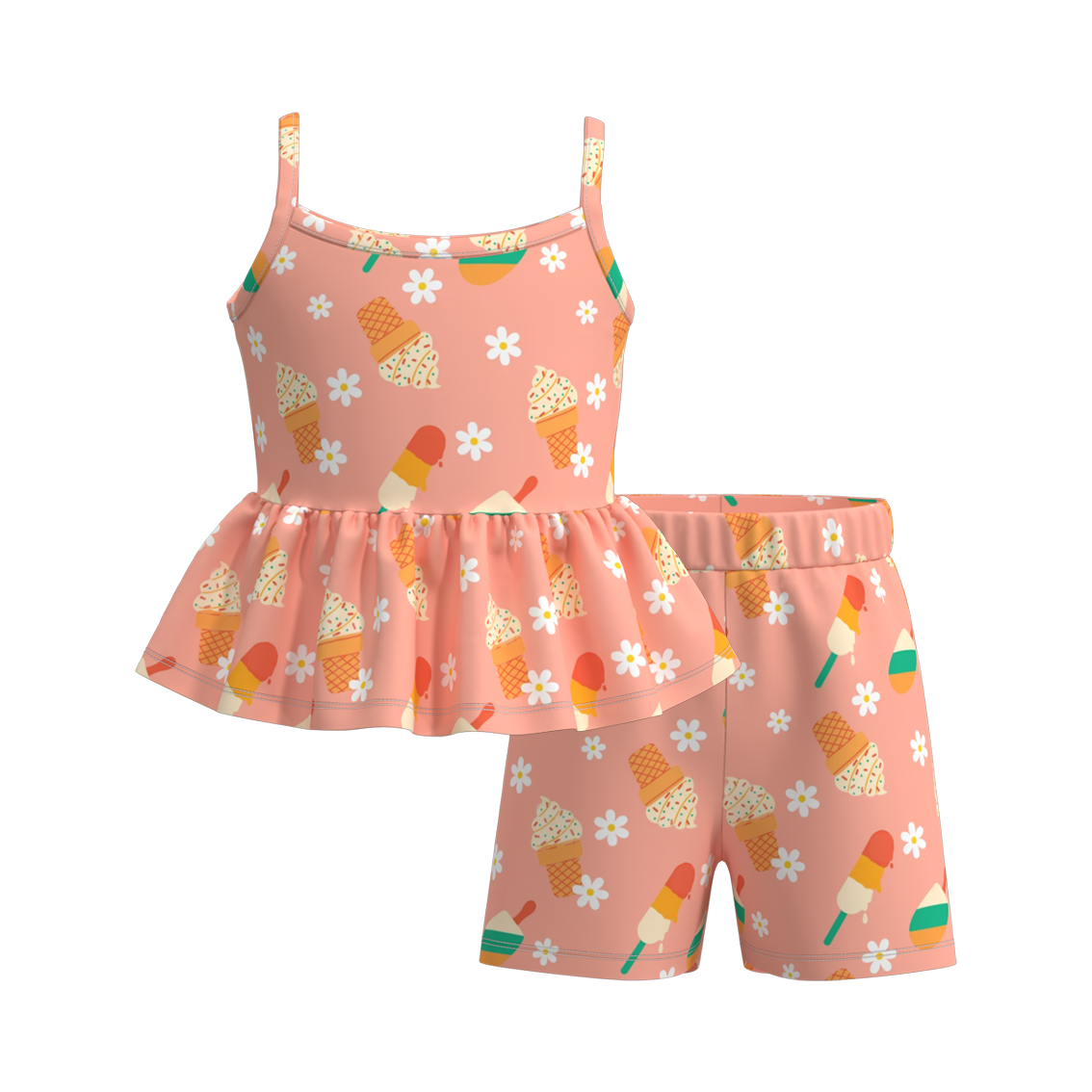 （Pre Order）Girls Summer Ice Cream Print Slip Short Set