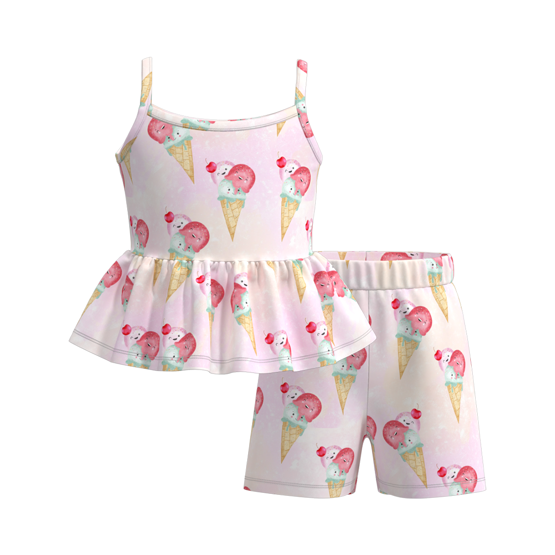 （Pre Order）Girls Summer Ice Cream Print Slip Short Set