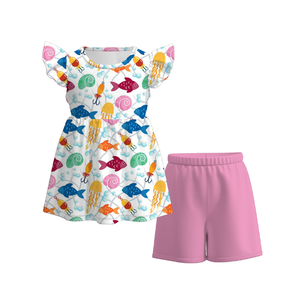 （Pre Order）Girls Summer Golf Fishing Print Short Set