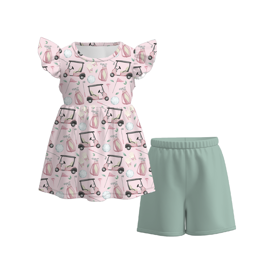 （Pre Order）Girls Summer Golf Fishing Print Short Set