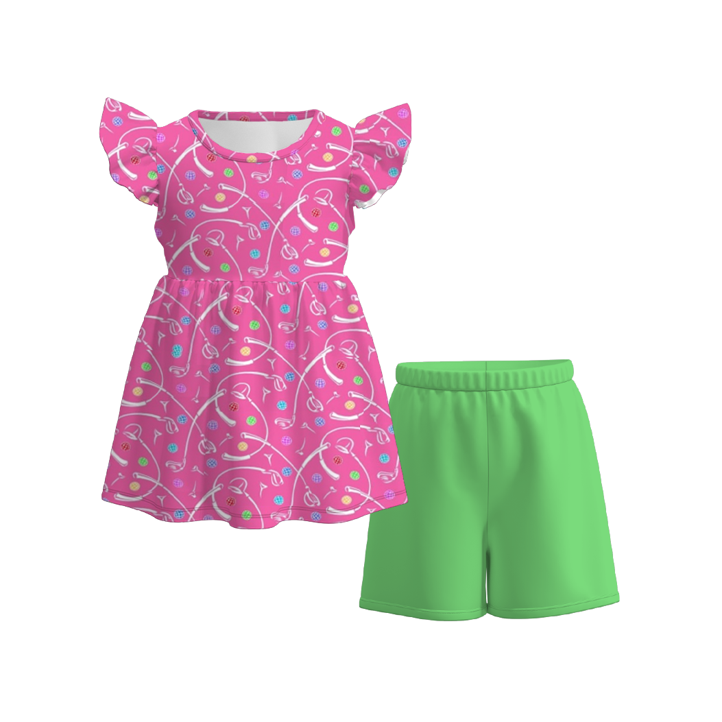 （Pre Order）Girls Summer Golf Fishing Print Short Set