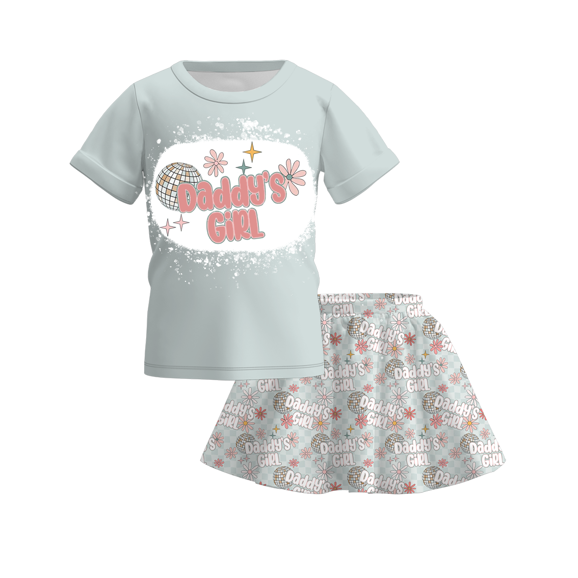 （Pre Order）Girls Summer Father's Day Print Skirt Set